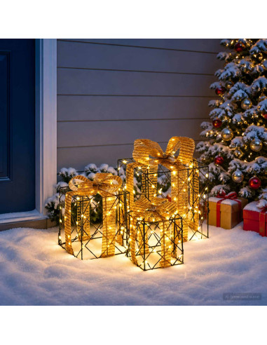 Scatola regalo di Natale illuminata 3 pz 150 LED Bianco caldo