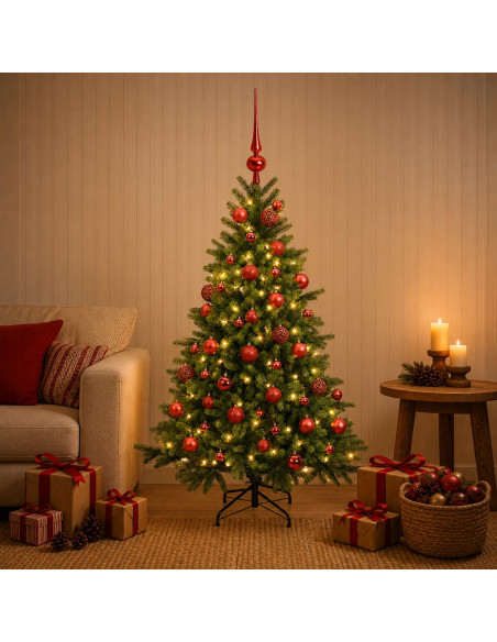 Albero di Natale artificiale con palline 150 cm 150 LED