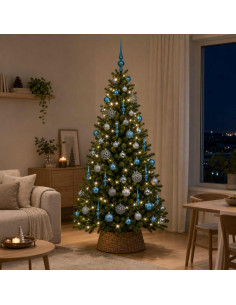 Set di Palle di Natale 61 pz Turchese Ø 6 cm Plastica 150 LED