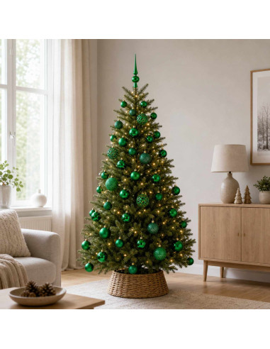 Set di Palle di Natale 120 pz Verde Ø 6 cm Plastica 300 LED