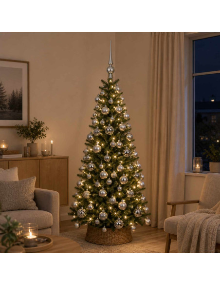 Set di Palle di Natale 61 pz Grigio Ø 6 cm Plastica 300 LED