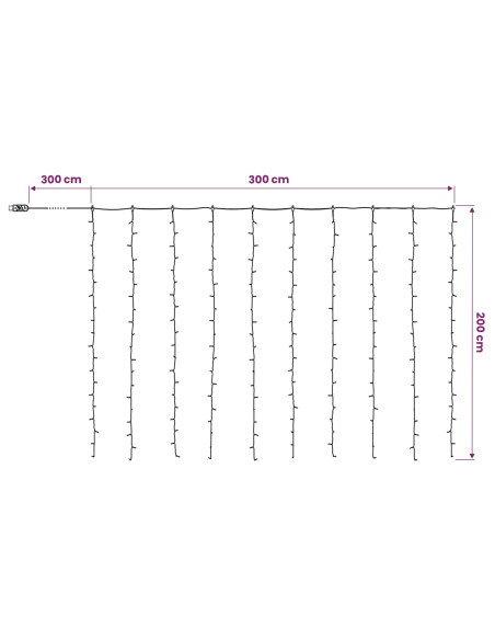 Tenda luminosa Trasparente 300 x 200 cm PVC 200 LED