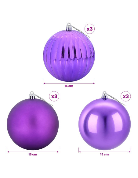 Set di palline di Natale XL 9 pz Lillà Ø 15 cm Plastica