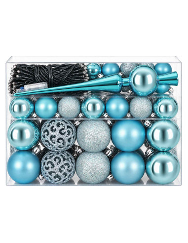 Set di Palle di Natale 61 pz Turchese Ø 6 cm Plastica 150 LED