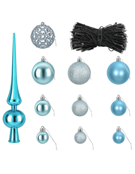 Set di Palle di Natale 61 pz Turchese Ø 6 cm Plastica 150 LED