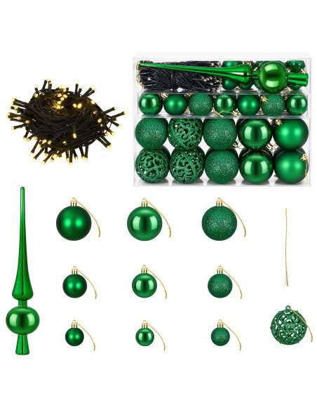 Set di Palle di Natale 61 pz Verde Ø 6 cm Plastica 150 LED