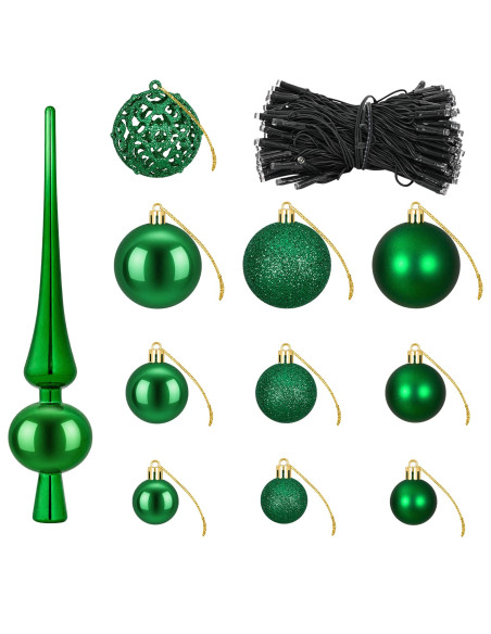 Set di Palle di Natale 61 pz Verde Ø 6 cm Plastica 150 LED