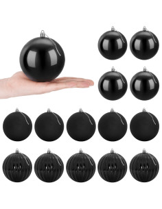 Set di palline di Natale XL 15 pz Nero Diam. 10 cm Plastica 2