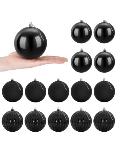 Set di palline di Natale XL 15 pz Nero Diam. 10 cm Plastica