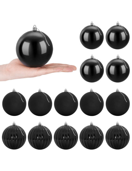 Set di palline di Natale XL 15 pz Nero Diam. 10 cm Plastica