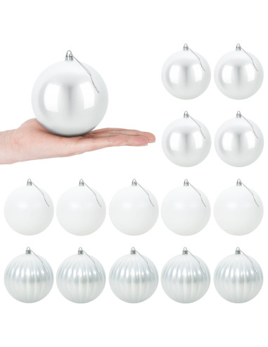 Set di palline di Natale XL 15 pz Bianco Diam. 10 cm Plastica