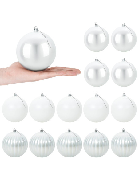 Set di palline di Natale XL 15 pz Bianco Diam. 10 cm Plastica