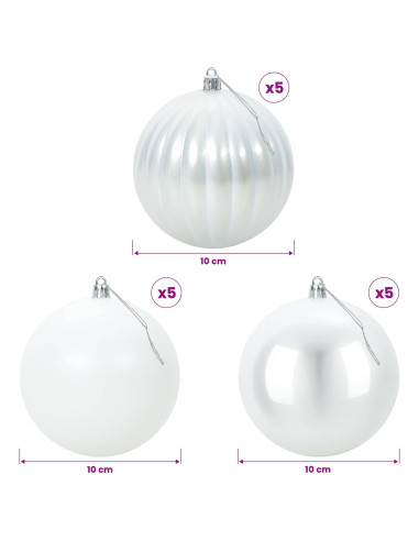 Set di palline di Natale XL 15 pz Bianco Diam. 10 cm Plastica