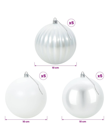Set di palline di Natale XL 15 pz Bianco Diam. 10 cm Plastica