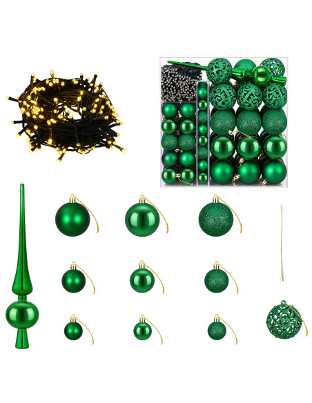 Set di Palle di Natale 120 pz Verde Ø 6 cm Plastica 300 LED