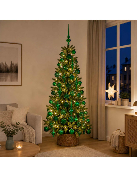 Set di Palle di Natale 120 pz Verde Ø 6 cm Plastica 300 LED