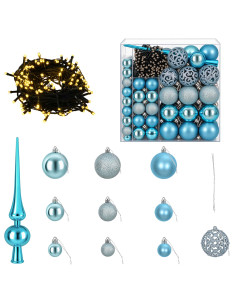 Set di Palle di Natale 120 pz Turchese Ø 6 cm Plastica 300 LED 2