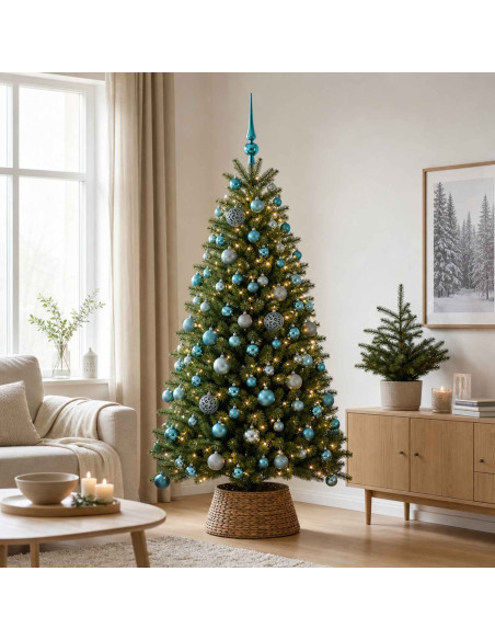 Set di Palle di Natale 120 pz Turchese Ø 6 cm Plastica 300 LED