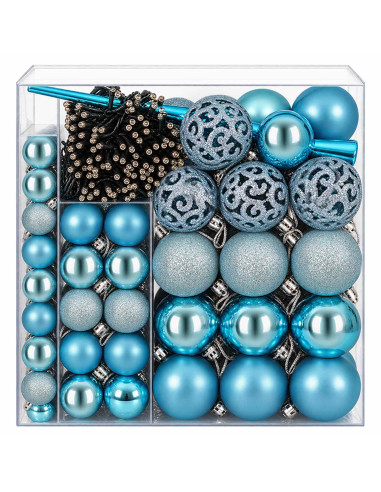 Set di Palle di Natale 120 pz Turchese Ø 6 cm Plastica 300 LED