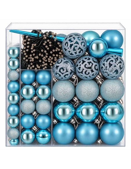 Set di Palle di Natale 120 pz Turchese Ø 6 cm Plastica 300 LED