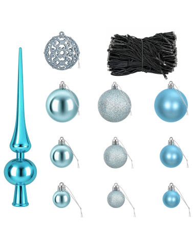 Set di Palle di Natale 120 pz Turchese Ø 6 cm Plastica 300 LED