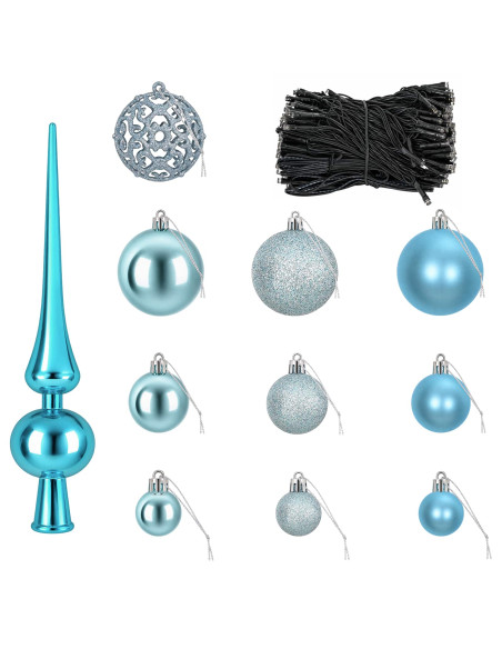 Set di Palle di Natale 120 pz Turchese Ø 6 cm Plastica 300 LED