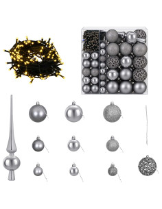 Set di Palle di Natale 120 pz Grigio Ø 6 cm Plastica 300 LED 2