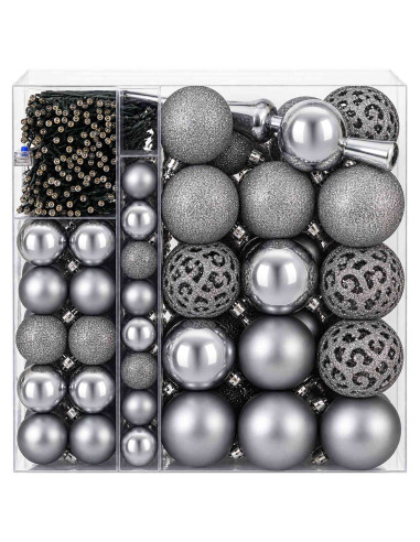 Set di Palle di Natale 120 pz Grigio Ø 6 cm Plastica 300 LED