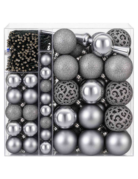 Set di Palle di Natale 120 pz Grigio Ø 6 cm Plastica 300 LED