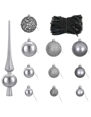 Set di Palle di Natale 120 pz Grigio Ø 6 cm Plastica 300 LED