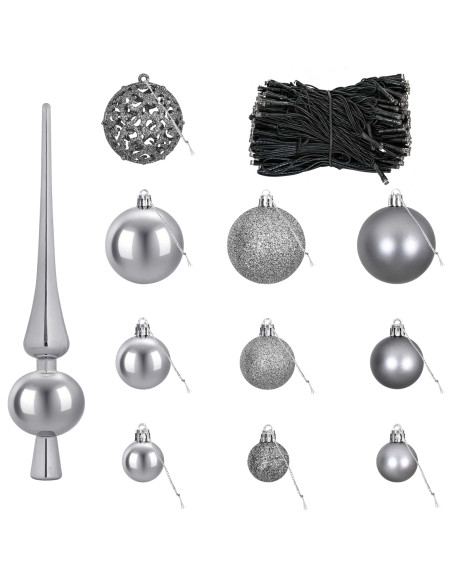 Set di Palle di Natale 120 pz Grigio Ø 6 cm Plastica 300 LED