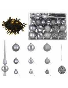 Set di Palle di Natale 61 pz Grigio Ø 6 cm Plastica 300 LED 2