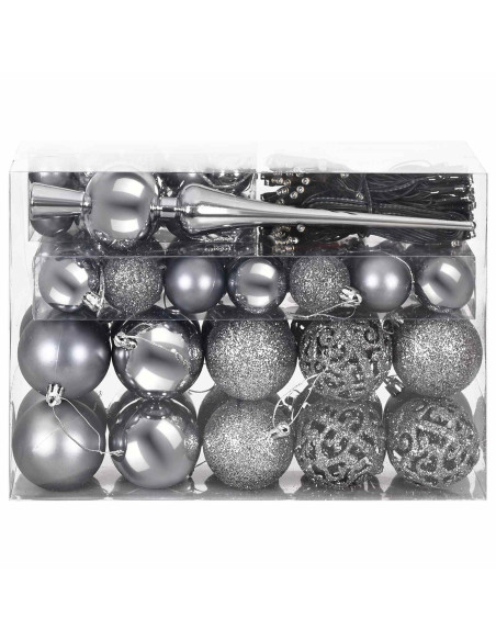 Set di Palle di Natale 61 pz Grigio Ø 6 cm Plastica 300 LED
