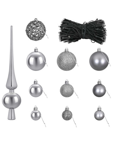 Set di Palle di Natale 61 pz Grigio Ø 6 cm Plastica 300 LED