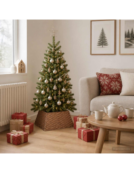 Collare per Albero di Natale Quadrato Marrone Chiaro polyrattan