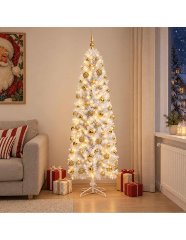 Albero di Natale Artificiale Slim con Palline 210 cm 300 LED