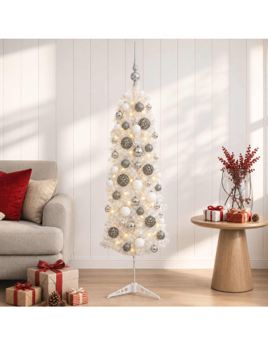 Albero di Natale Artificiale Slim con Palline 150 cm 150 LED