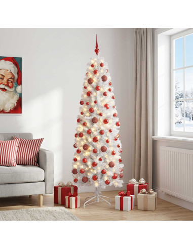 Albero di Natale Artificiale Slim con Palline 240 cm 300 LED
