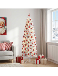 Albero di Natale Artificiale Slim con Palline 180 cm 300 LED