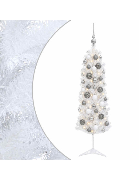 Albero di Natale Artificiale Slim con Palline 150 cm 150 LED