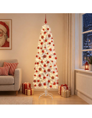 Albero di Natale Artificiale Slim con Palline 240 cm 300 LED