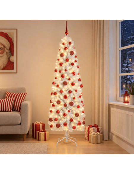 Albero di Natale Artificiale Slim con Palline 240 cm 300 LED