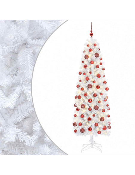 Albero di Natale Artificiale Slim con Palline 180 cm 300 LED