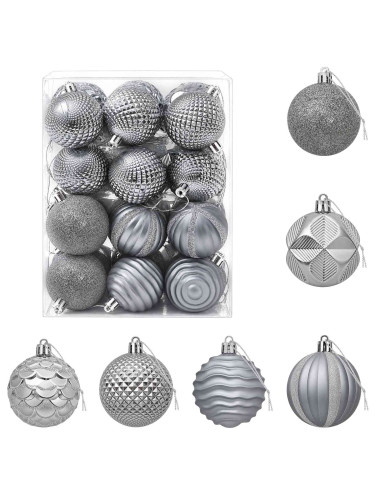 Set di Palline di Natale 36 pz Grigio 6 cm Polistirolo