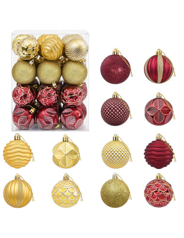 Set di Palline di Natale 36 pz Oro e rosso vino 6 cm