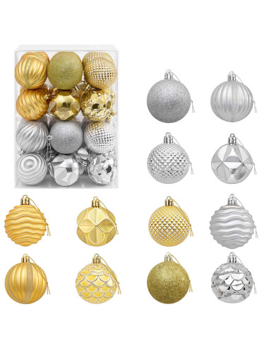 Set di Palline di Natale 36 pz Argento e oro 6 cm Polistirolo