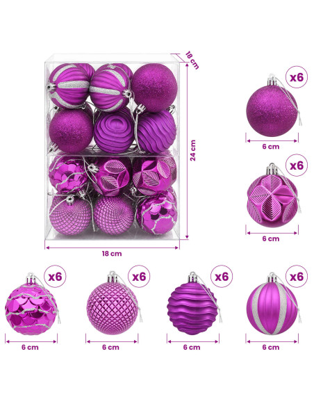Set di Palline di Natale 36 pz Lillà 6 cm Polistirolo