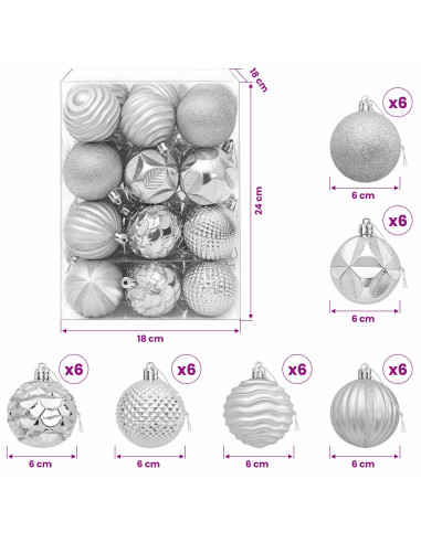Set di Palline di Natale 36 pz Argento 6 cm Polistirolo