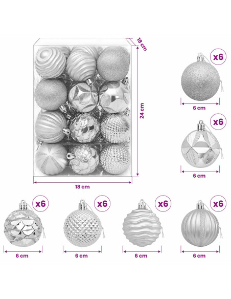 Set di Palline di Natale 36 pz Argento 6 cm Polistirolo