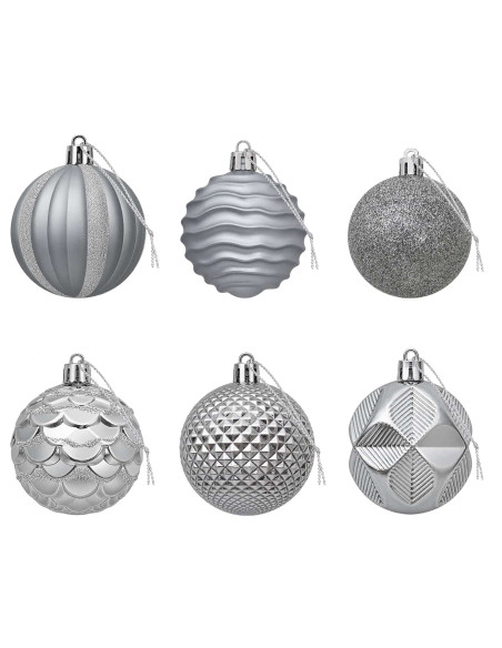 Set di Palline di Natale 36 pz Grigio 6 cm Polistirolo